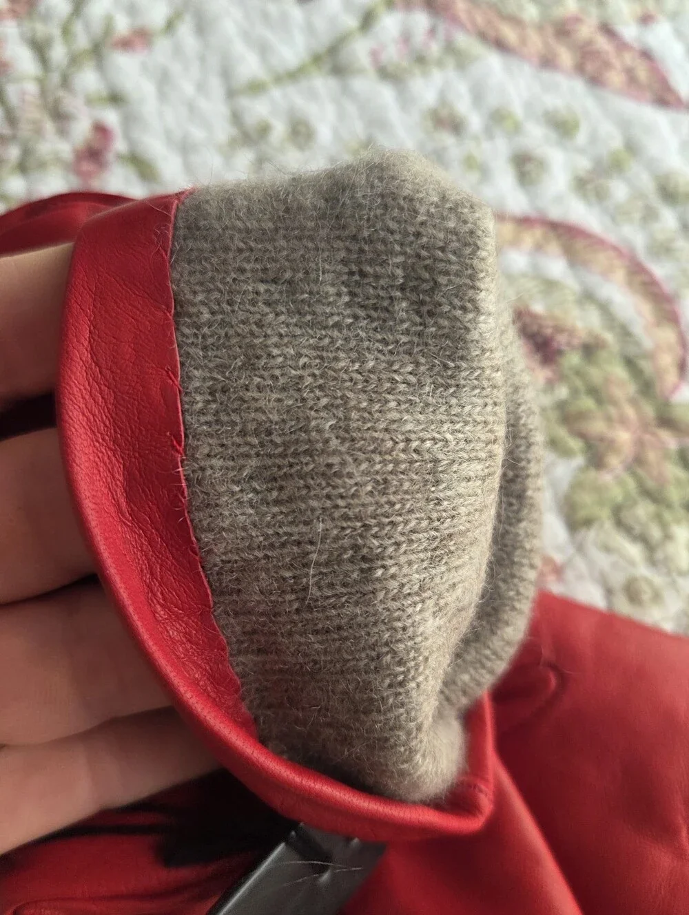 Italian Leather Cashmere Lined Red Quilted Leather Women's Gloves